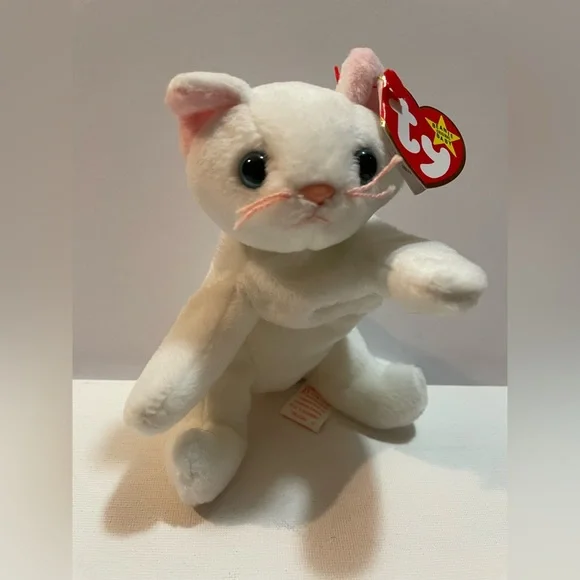 Ty Beanie Babies ORIGINAL Flip The Cat RARE PVC Pellets Retired White